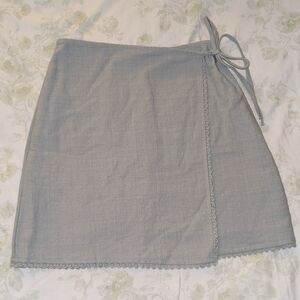 Light Gray Wrap Mini Skirt with Lace Trim